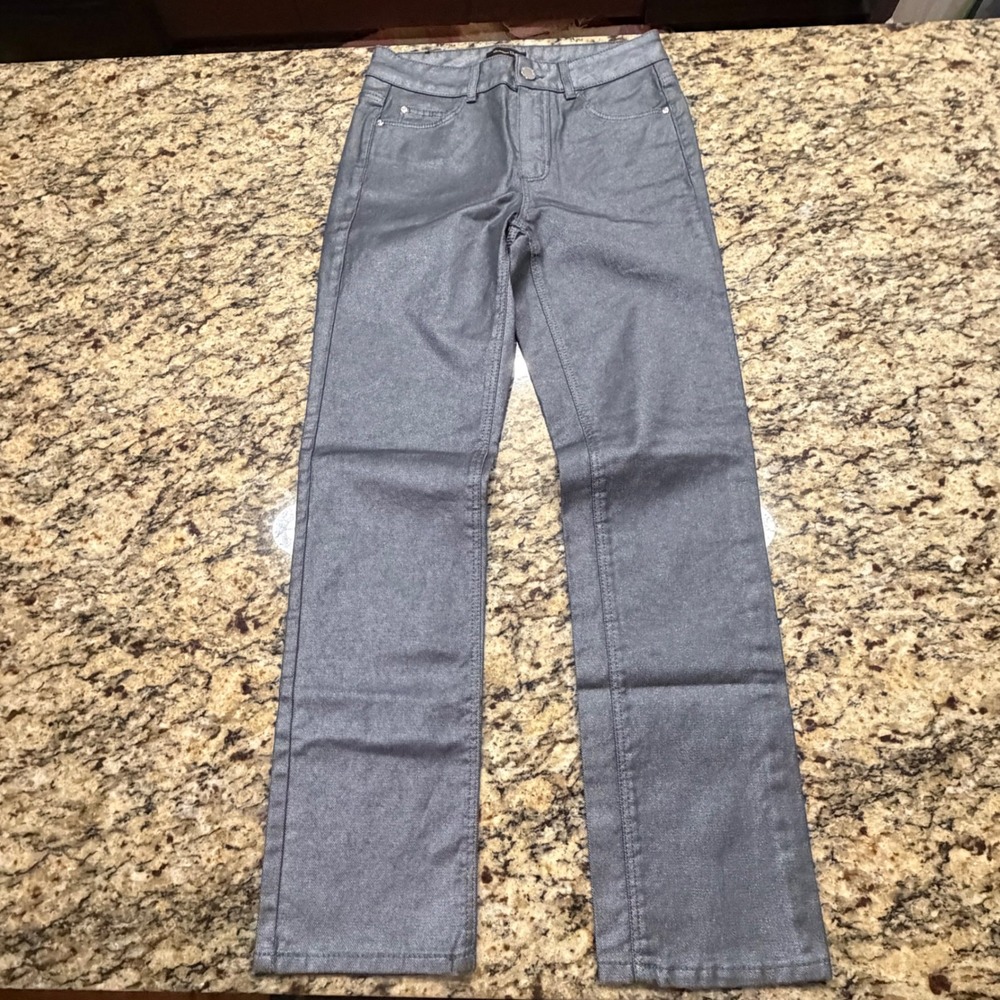 Massimo Dutti Womens Metallic Silver Straight Leg Pants Size 2  ws